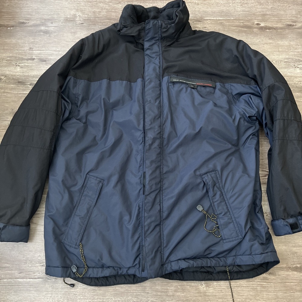 Vintage Polo Jeans Ralph Lauren Parka Coat Heavy Mens XXL Navy Fleece Lined
